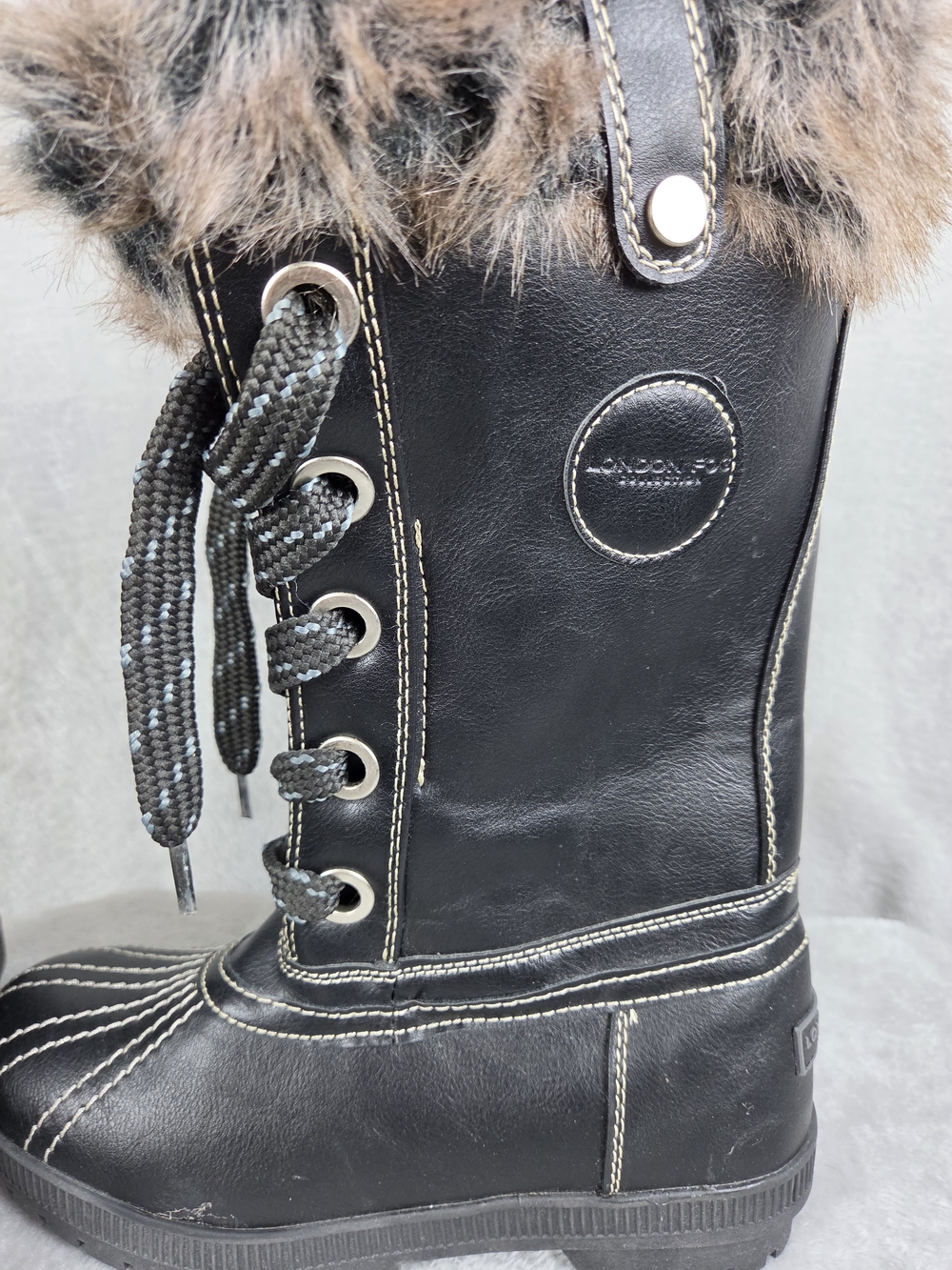 London Fog Black Lace-Up Faux-Fur Winter Boot
